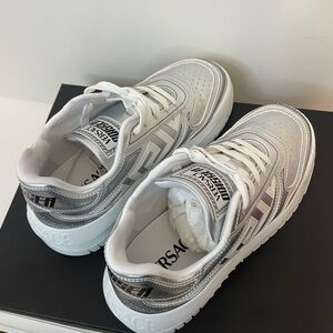 Versace Metallic Silver and White Sneakers